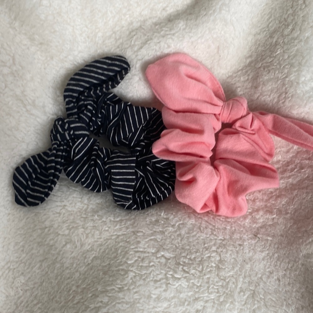 black and white, pink bow scrunchies